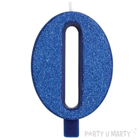 swieczka na tort cyfra 0 niebieska brokatowa givi 9 5 cm