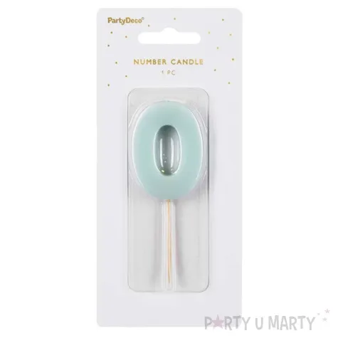 swieczka na tort cyfra 0 niebieski partydeco 10 cm