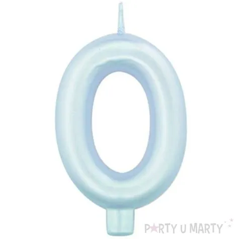 swieczka na tort cyfra 0 niebieski perlowy givi 9 cm