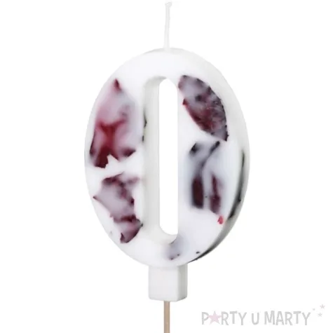 swieczka na tort cyfra 0 platki kwiatow bialy partydeco 8 cm