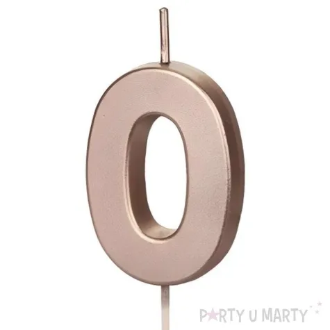 swieczka na tort cyfra 0 rose gold partydeco 9 cm