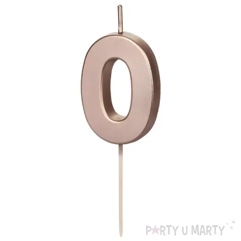 swieczka na tort cyfra 0 rose gold partydeco 9 cm