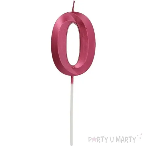 swieczka na tort cyfra 0 rozowa folat 7 cm