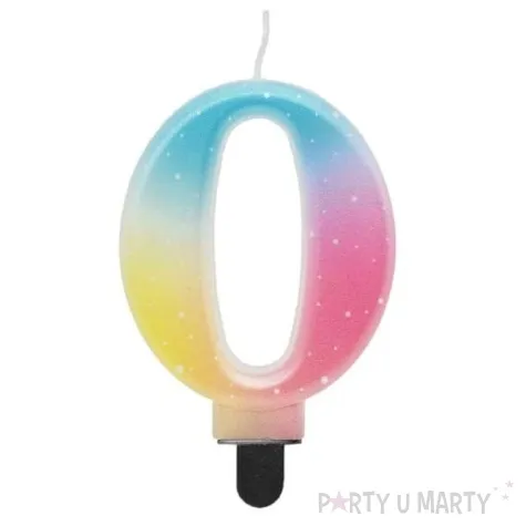 swieczka na tort cyfra 0 teczowa godan 8 cm