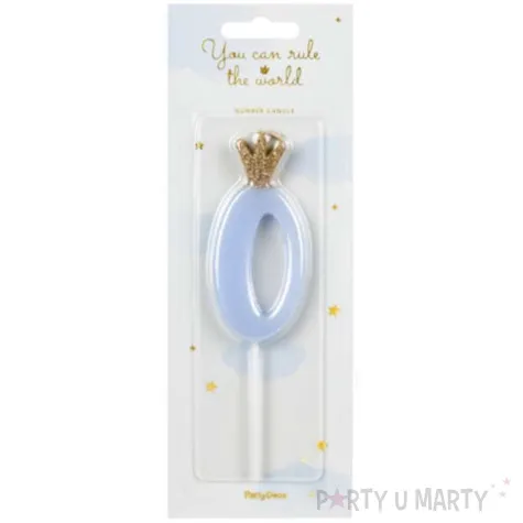 swieczka na tort cyfra 0 w koronie blekitna partydeco 9 5 cm