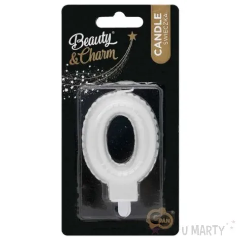 swieczka na tort cyfra 0 wypustki biala perlowa godan 7 cm