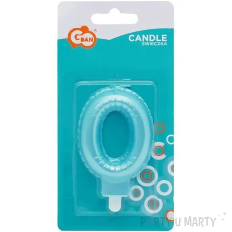 swieczka na tort cyfra 0 wypustki niebieska jasna perlowa godan 7 cm