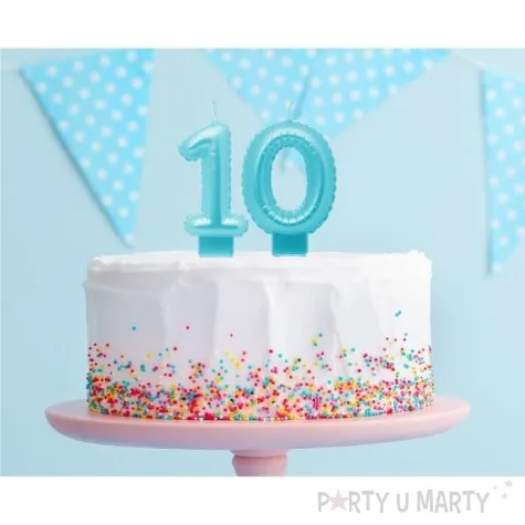 swieczka na tort cyfra 0 wypustki niebieska jasna perlowa godan 7 cm