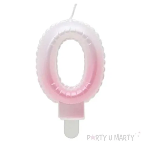 swieczka na tort cyfra 0 wypustki ombre bialo rozowa perlowa godan 7 cm