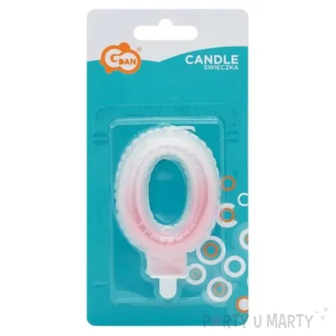 swieczka na tort cyfra 0 wypustki ombre bialo rozowa perlowa godan 7 cm