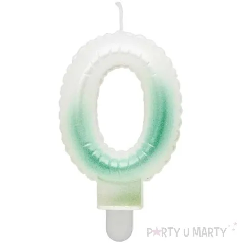 swieczka na tort cyfra 0 wypustki ombre bialo zielona perlowa godan 7 cm