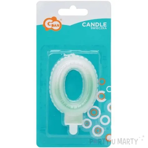 swieczka na tort cyfra 0 wypustki ombre bialo zielona perlowa godan 7 cm