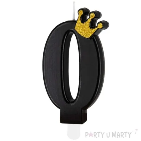 swieczka na tort cyfra 0 zlota korona czarny partypal 8 8 cm