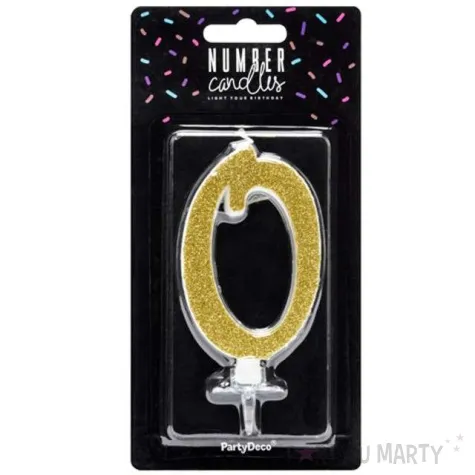 swieczka na tort cyfra 0 zlota partydeco 1 szt