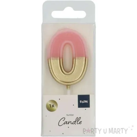 swieczka na tort cyfra 0 zloto rozowa folat 5 cm