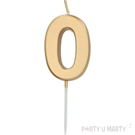 swieczka na tort cyfra 0 zloty folat 8 cm