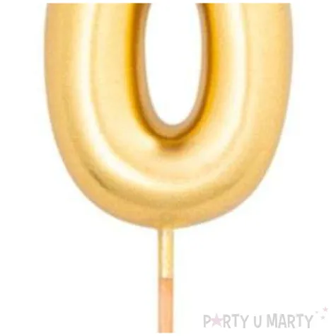 swieczka na tort cyfra 0 zloty metalik givi 8 cm