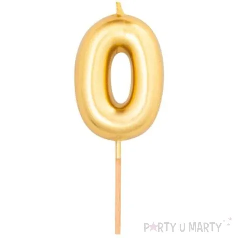 swieczka na tort cyfra 0 zloty metalik givi 8 cm