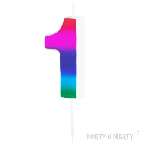 swieczka na tort cyfra 1 blyszczaca teczowy partypal 5 cm