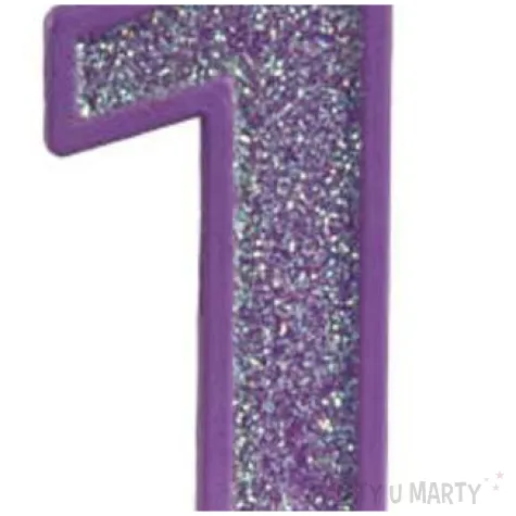 swieczka na tort cyfra 1 brokat fioletowa guirca 4 cm