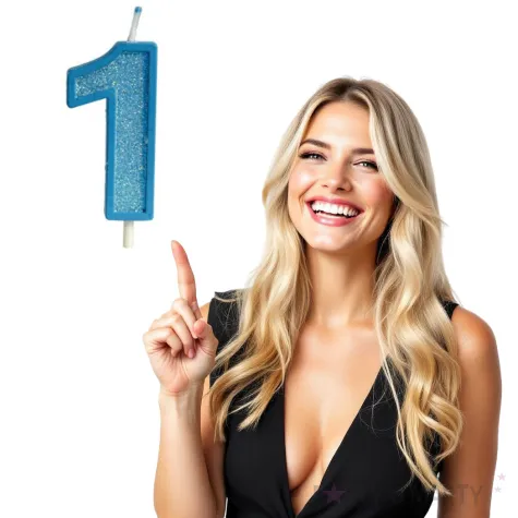 swieczka na tort cyfra 1 brokat niebieska guirca 4 cm