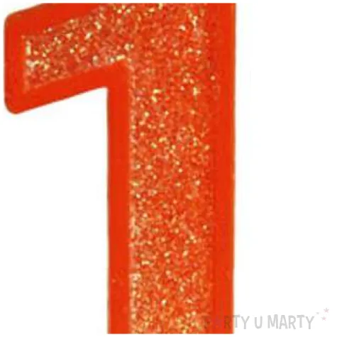 swieczka na tort cyfra 1 brokat pomaranczowa guirca 4 cm