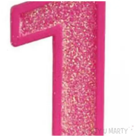 swieczka na tort cyfra 1 brokat rozowa guirca 4 cm