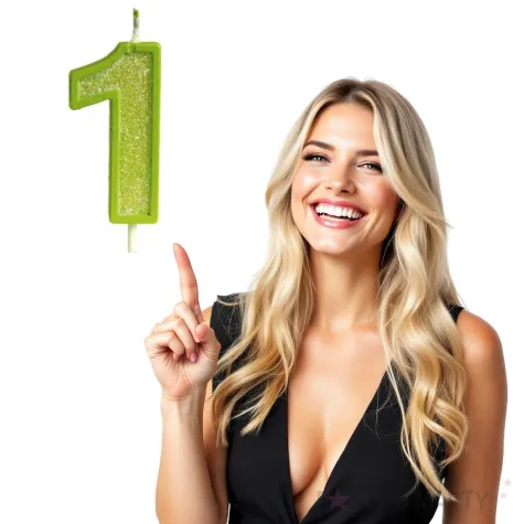 swieczka na tort cyfra 1 brokat zielona guirca 4 cm