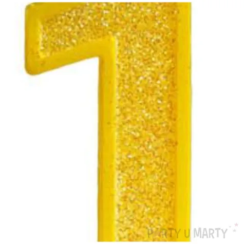 swieczka na tort cyfra 1 brokat zolta guirca 4 cm