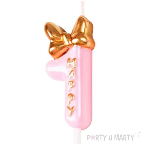 swieczka na tort cyfra 1 happy rozowa jasna jix 9 3 cm