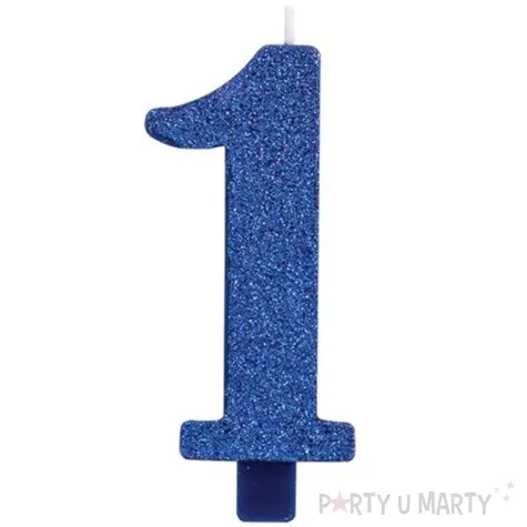 swieczka na tort cyfra 1 niebieska brokatowa givi 9 5 cm
