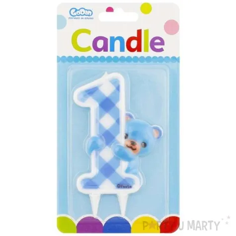 swieczka na tort cyfra 1 niebieski mis godan 12 cm