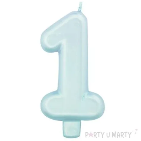 swieczka na tort cyfra 1 niebieski perlowy givi 9 cm