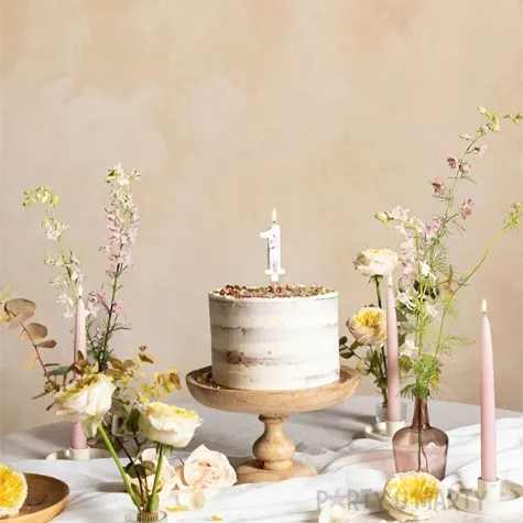 swieczka na tort cyfra 1 platki kwiatow bialy partydeco 8 cm