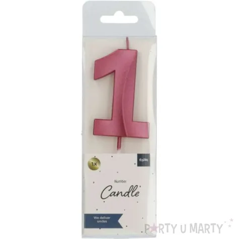 swieczka na tort cyfra 1 rozowa folat 7 cm