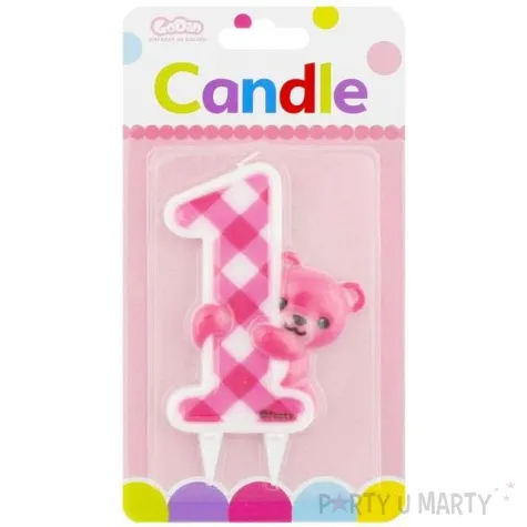 swieczka na tort cyfra 1 rozowy mis godan 12 cm