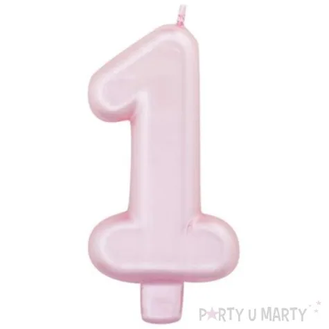 swieczka na tort cyfra 1 rozowy perlowy givi 9 cm