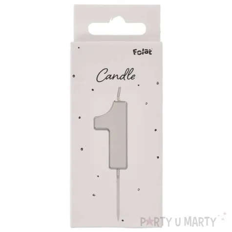 swieczka na tort cyfra 1 srebrna folat 8 cm