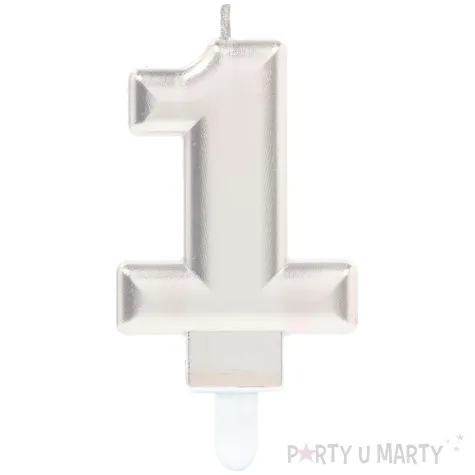 swieczka na tort cyfra 1 srebrny amscan 9 3 cm