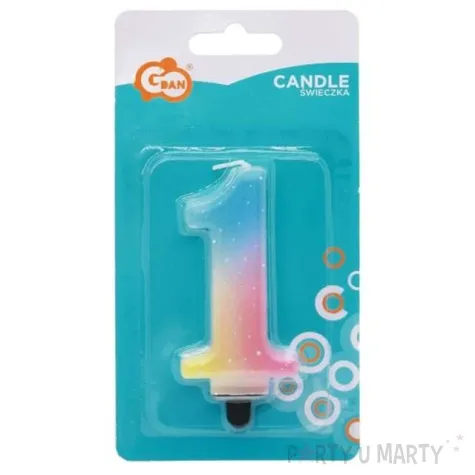 swieczka na tort cyfra 1 teczowa godan 8 cm
