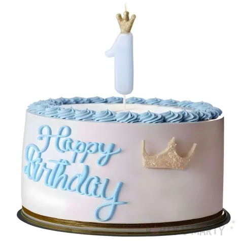 swieczka na tort cyfra 1 w koronie blekitna partydeco 9 5 cm