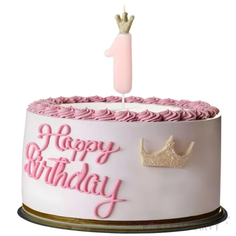 swieczka na tort cyfra 1 w koronie rozowa jasna partydeco 15 cm