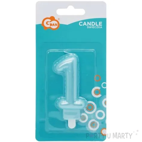 swieczka na tort cyfra 1 wypustki niebieska jasna perlowa godan 7 cm