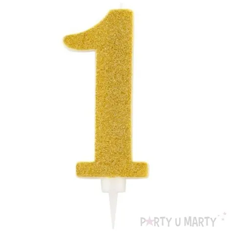 swieczka na tort cyfra 1 zlota brokatowa givi 15 5 cm
