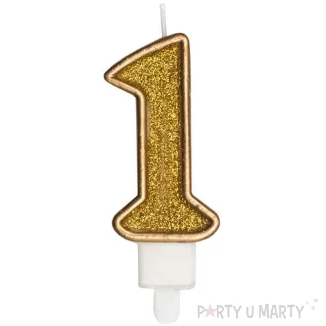 swieczka na tort cyfra 1 zlota brokatowa kraszek 7 cm