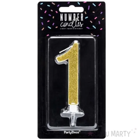 swieczka na tort cyfra 1 zlota partydeco 1 szt