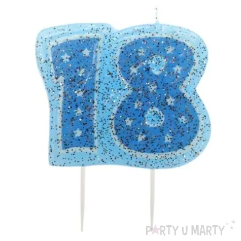 swieczka na tort cyfra 18 niebieskie gwiazdki ravi