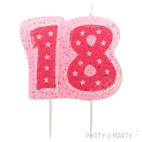 swieczka na tort cyfra 18 rozowe gwiazdki ravi