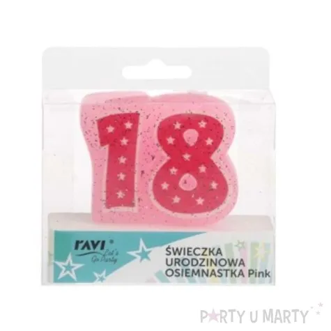 swieczka na tort cyfra 18 rozowe gwiazdki ravi