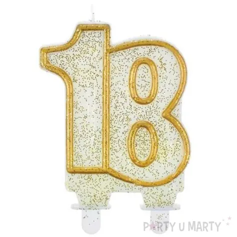 swieczka na tort cyfra 18 zlota godan 8 cm